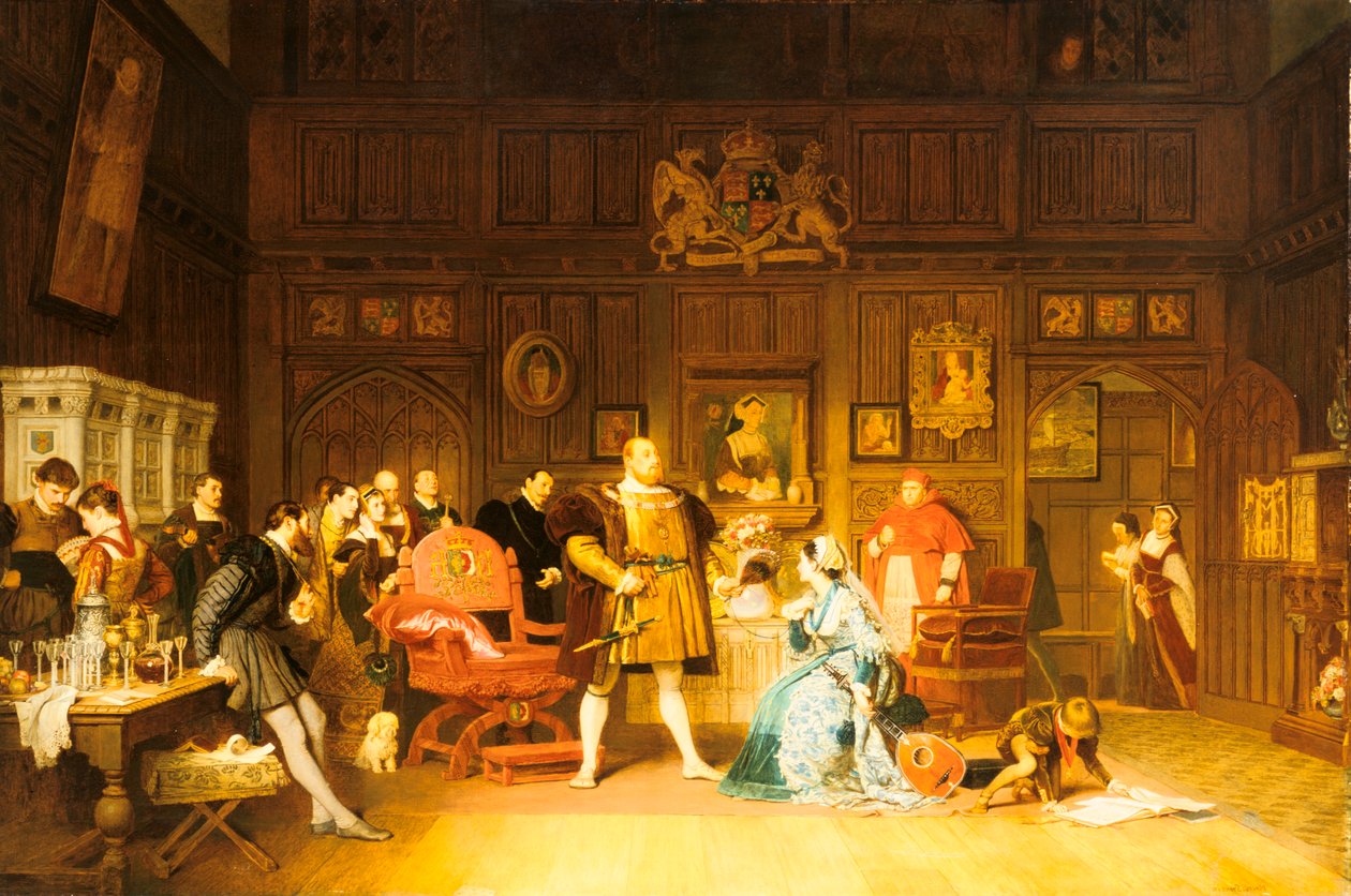 Henrique VIII e Ana Bolena Observados pela Rainha Catarina, 1870. de Marcus Stone