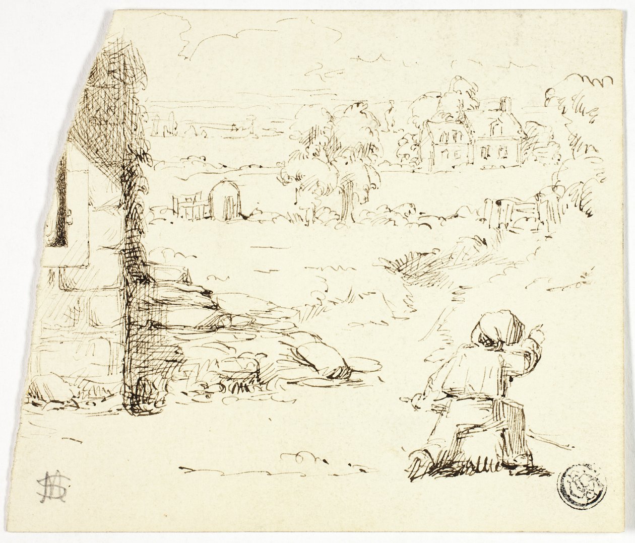 Paisagem com menino em primeiro plano de Marcus Stone
