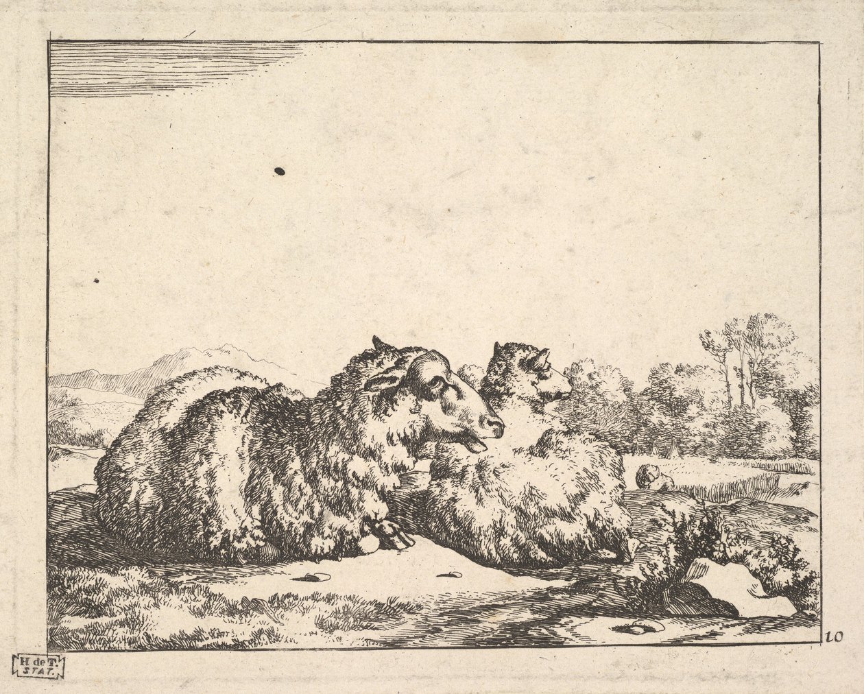 Ovelhas, de um conjunto de 16 pratos, 1664. de Marcus de Bye