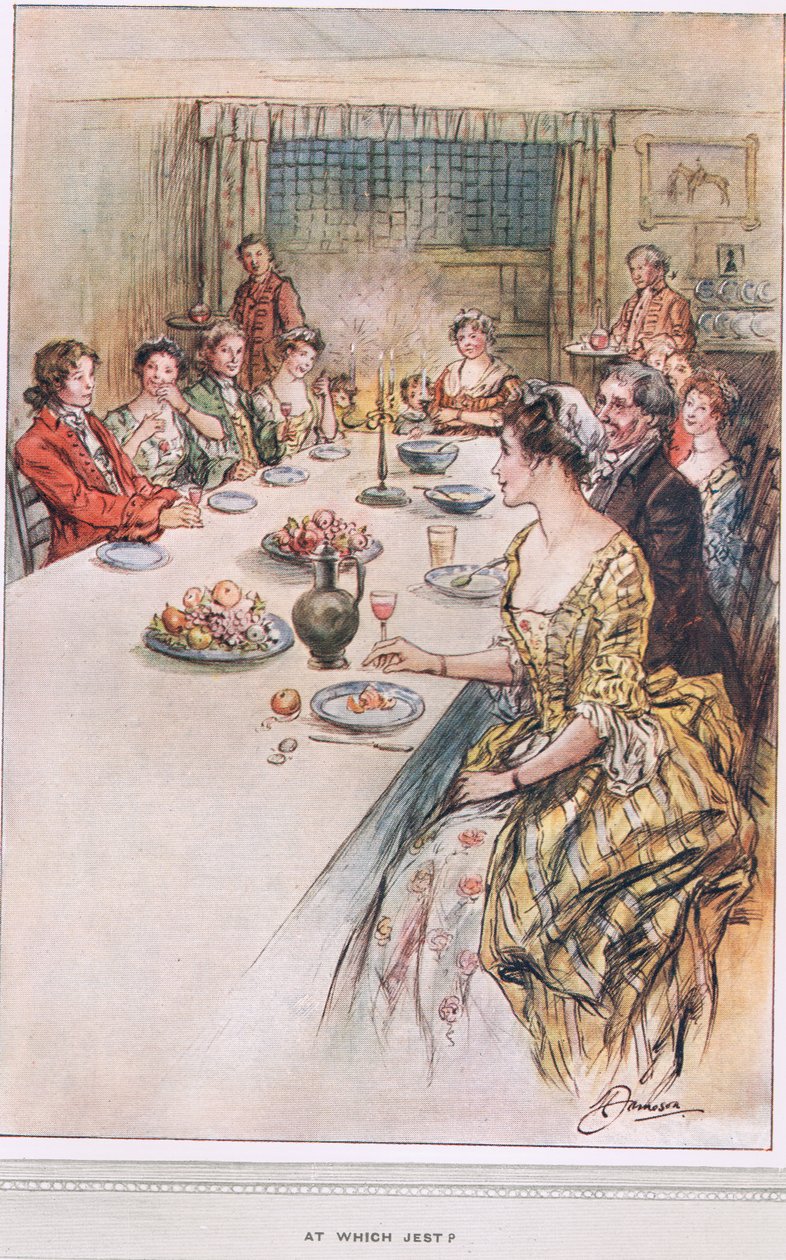 "Em que brincadeira" ilustração de "O Vigário de Wakefield" por Oliver Goldsmith, c.1910 de Margaret Jameson