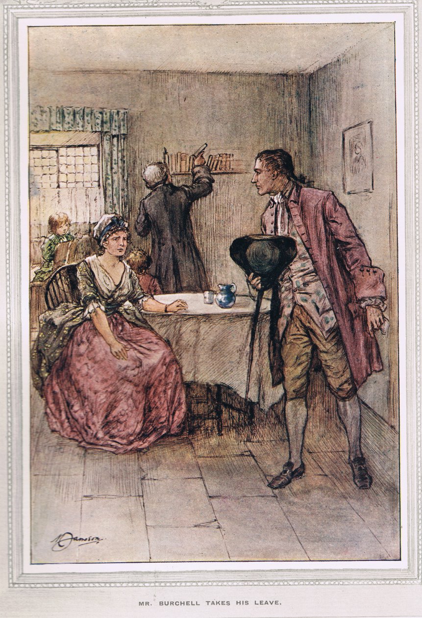 Sr. Burchell se despede, ilustração de "O Vigário de Wakefield" por Oliver Goldsmith, c.1910 de Margaret Jameson