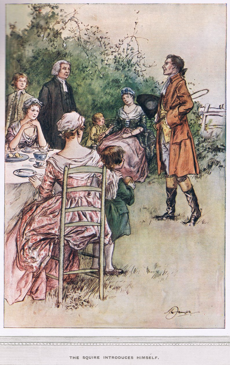 O escudeiro se apresenta, ilustração de "O Vigário de Wakefield", de Oliver Goldsmith, c.1910 de Margaret Jameson