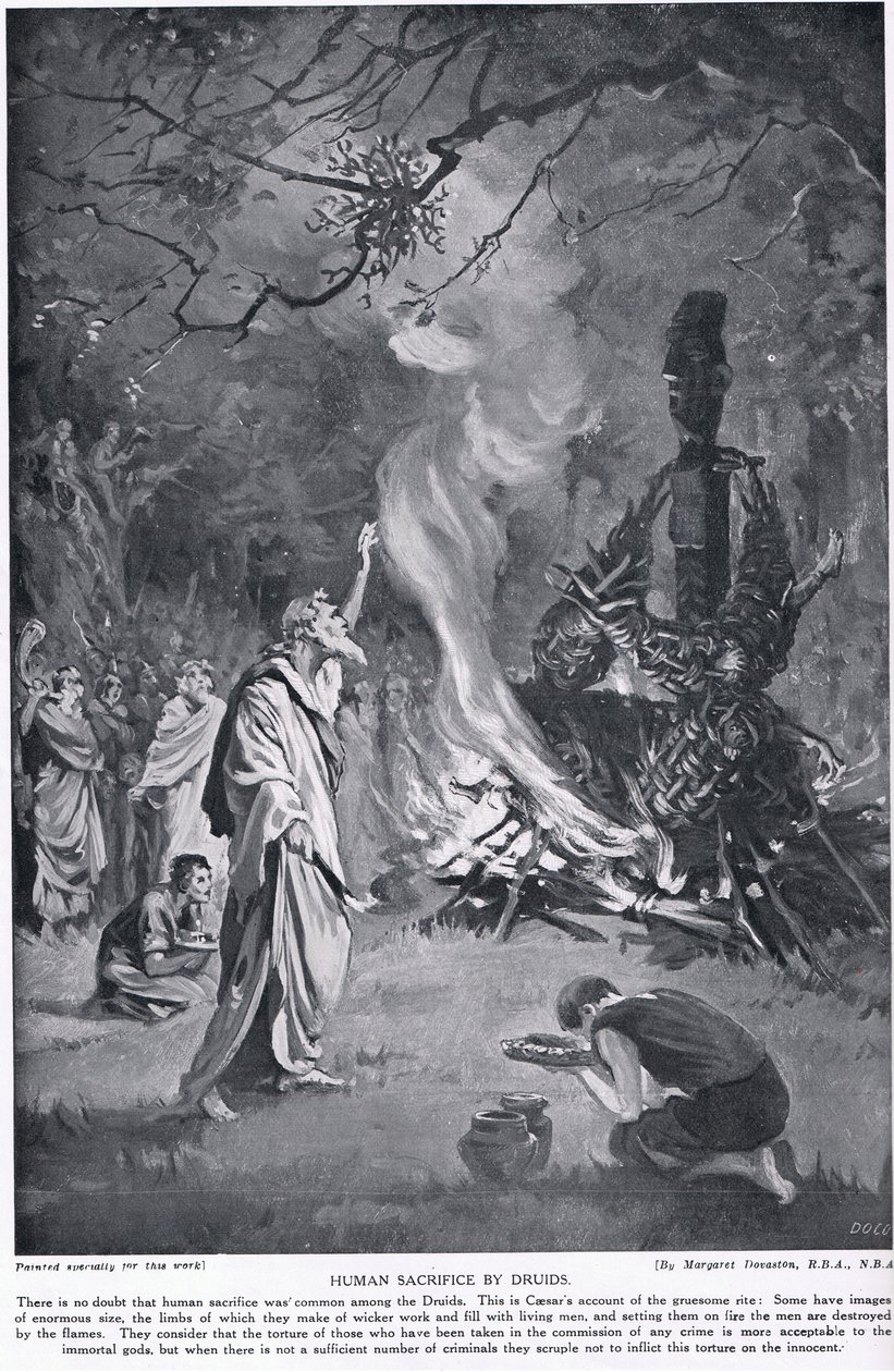 Sacrifício humano pelos druidas, ilustração de "Hutchinson