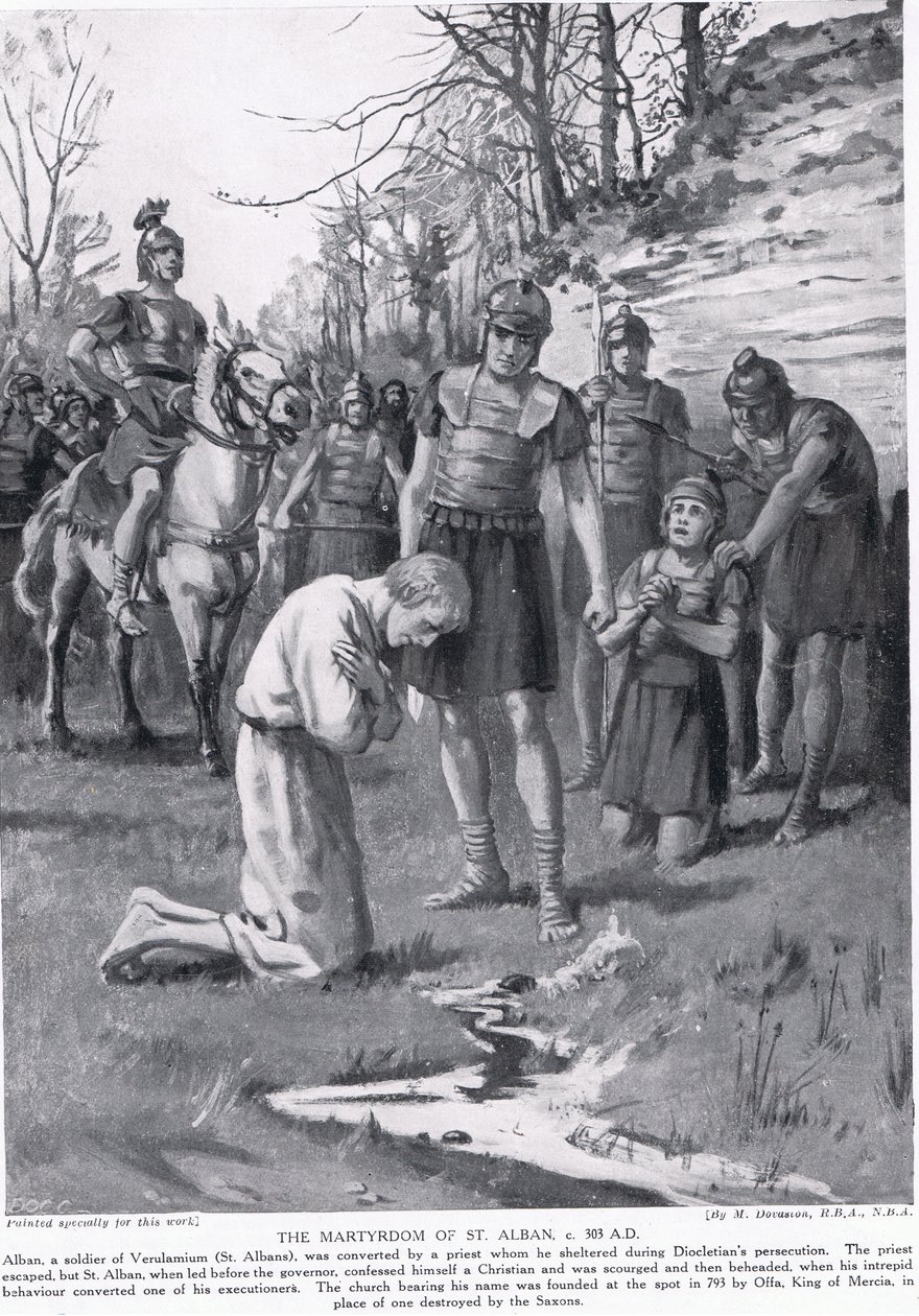 O Martírio de Santo Albano, ilustração da "História das Nações de Hutchinson", c.1910 (litografia) de Margaret (after) Dovaston