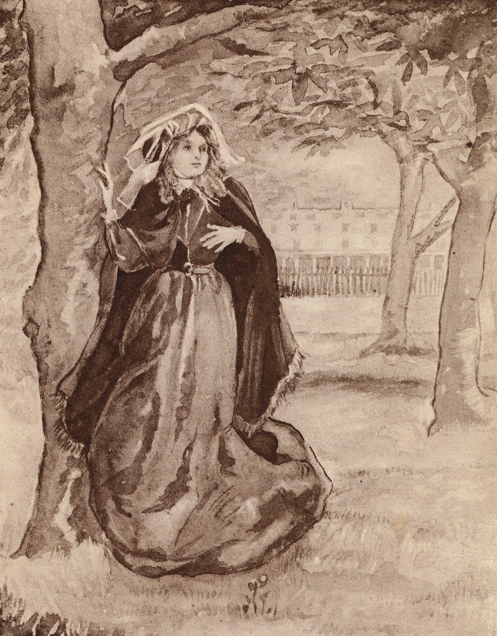Elizabeth Barrett Browning, poeta inglesa (litografia) de Margaret Baillie Saunders