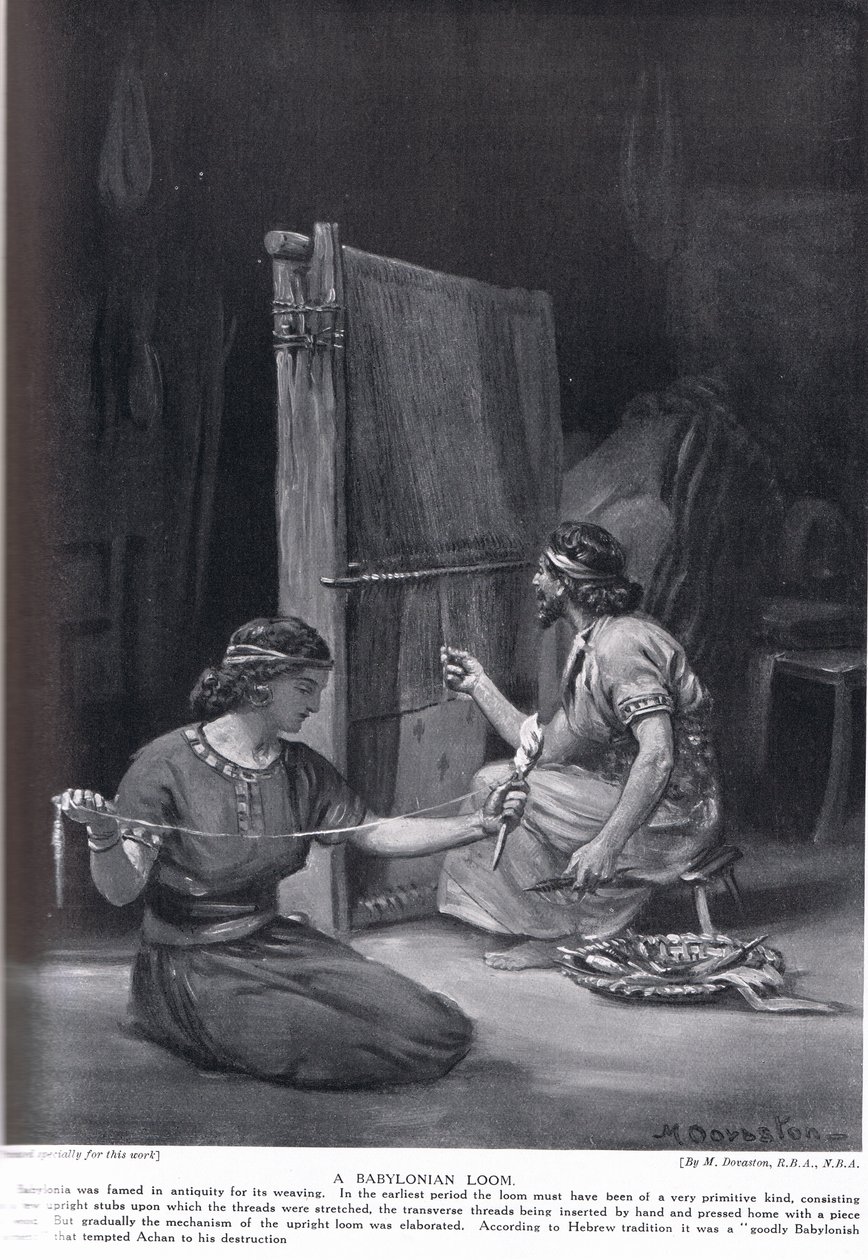 Um tear babilónico, ilustração da "História das Nações" de Hutchinson (litografia) de Margaret Dovaston