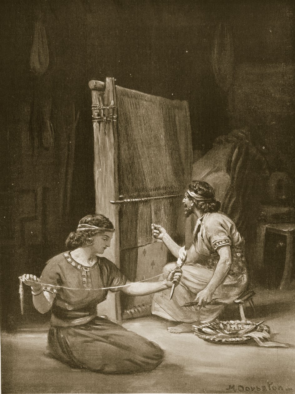 Um tear babilónico, ilustração da "História das Nações" de Hutchinson (litografia) de Margaret Dovaston