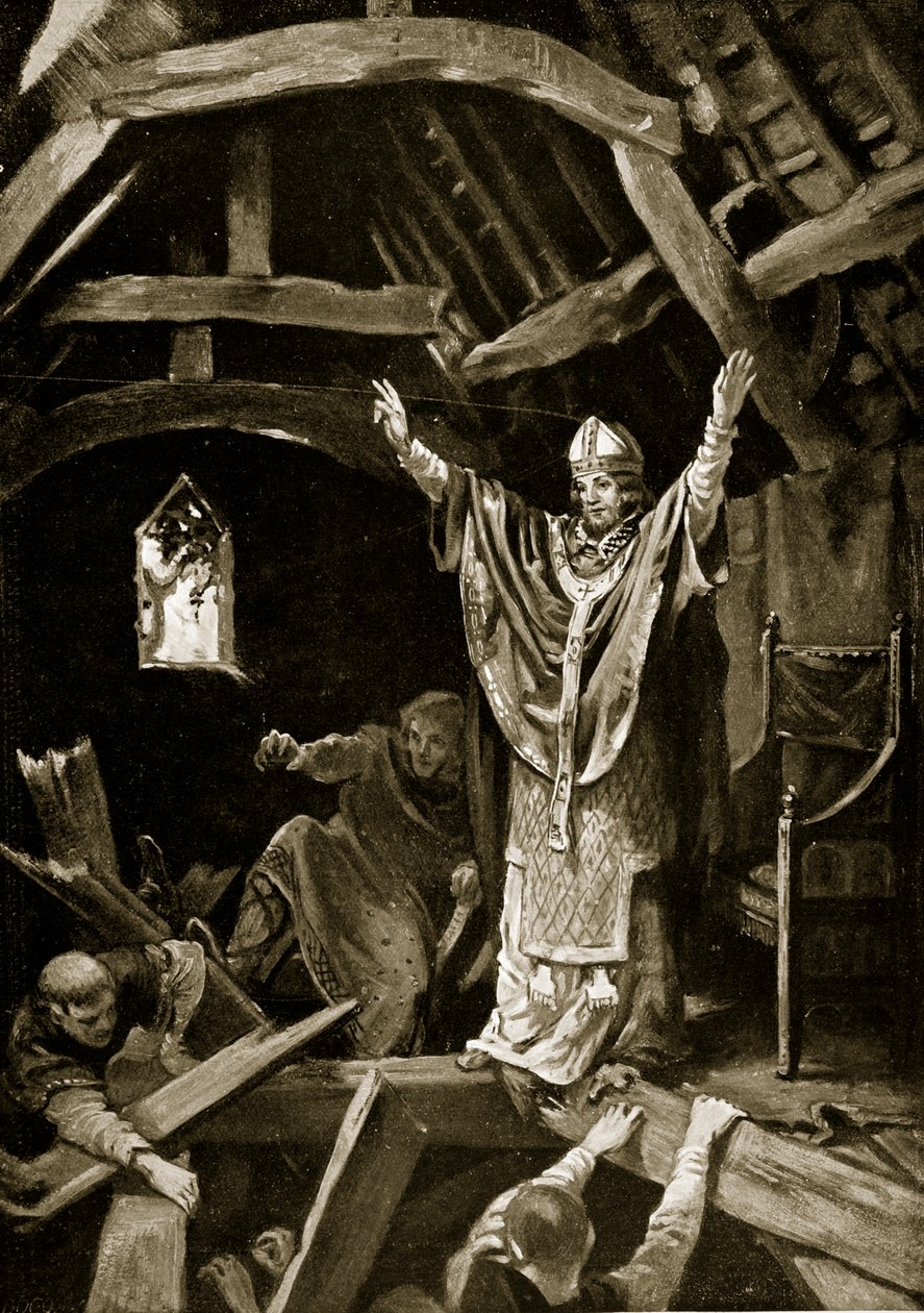 Colapso do pavimento em Calne, 978, ilustração de "Hutchinson