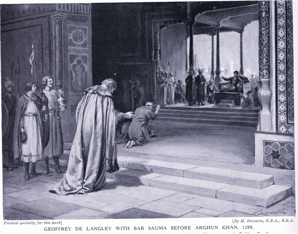 Geoffrey de Langley com o Bar Sauma perante Arghun Khan 1288AD (litografia) de Margaret Dovaston