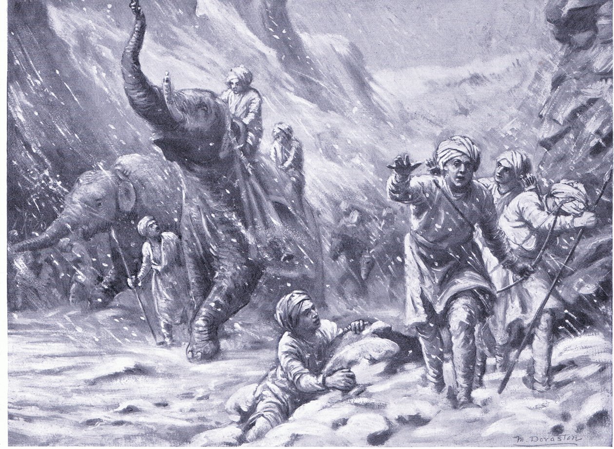 O primeiro sucesso de Mahmud de Ghazni no ano 1000 d.C. (litografia) de Margaret Dovaston