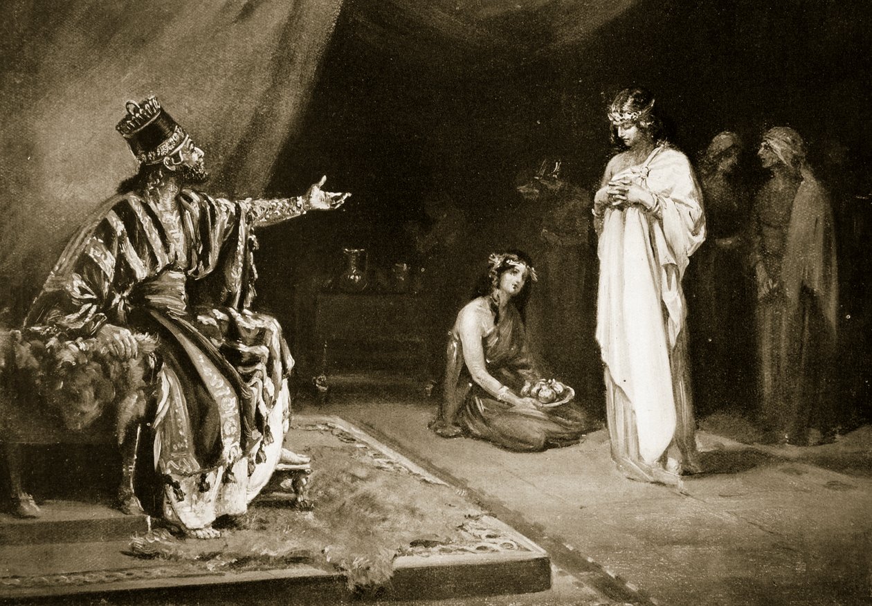 Casamento da princesa assíria com Kara-Indash, o rei da Babilónia, ilustração da "História das Nações" de Hutchinson (litografia) de Margaret Dovaston