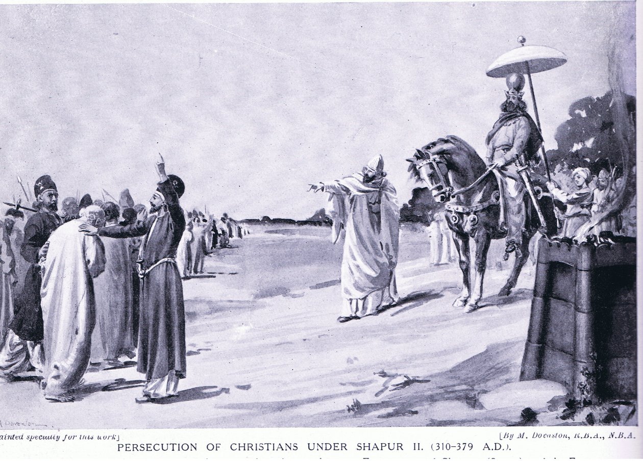 Perseguição dos cristãos durante o reinado de Shapur II (litografia) de Margaret Dovaston