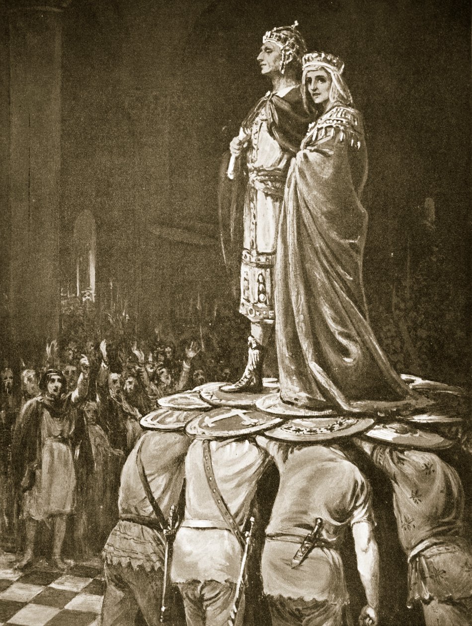 A Coroação de Marciano, ilustração da "História das Nações de Hutchinson de Margaret Dovaston
