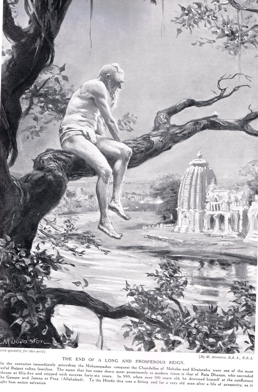 O fim de um longo e próspero reinado, ilustração de "Hutchinsons History of the Nations", c.1910 (litografia) de Margaret Dovaston