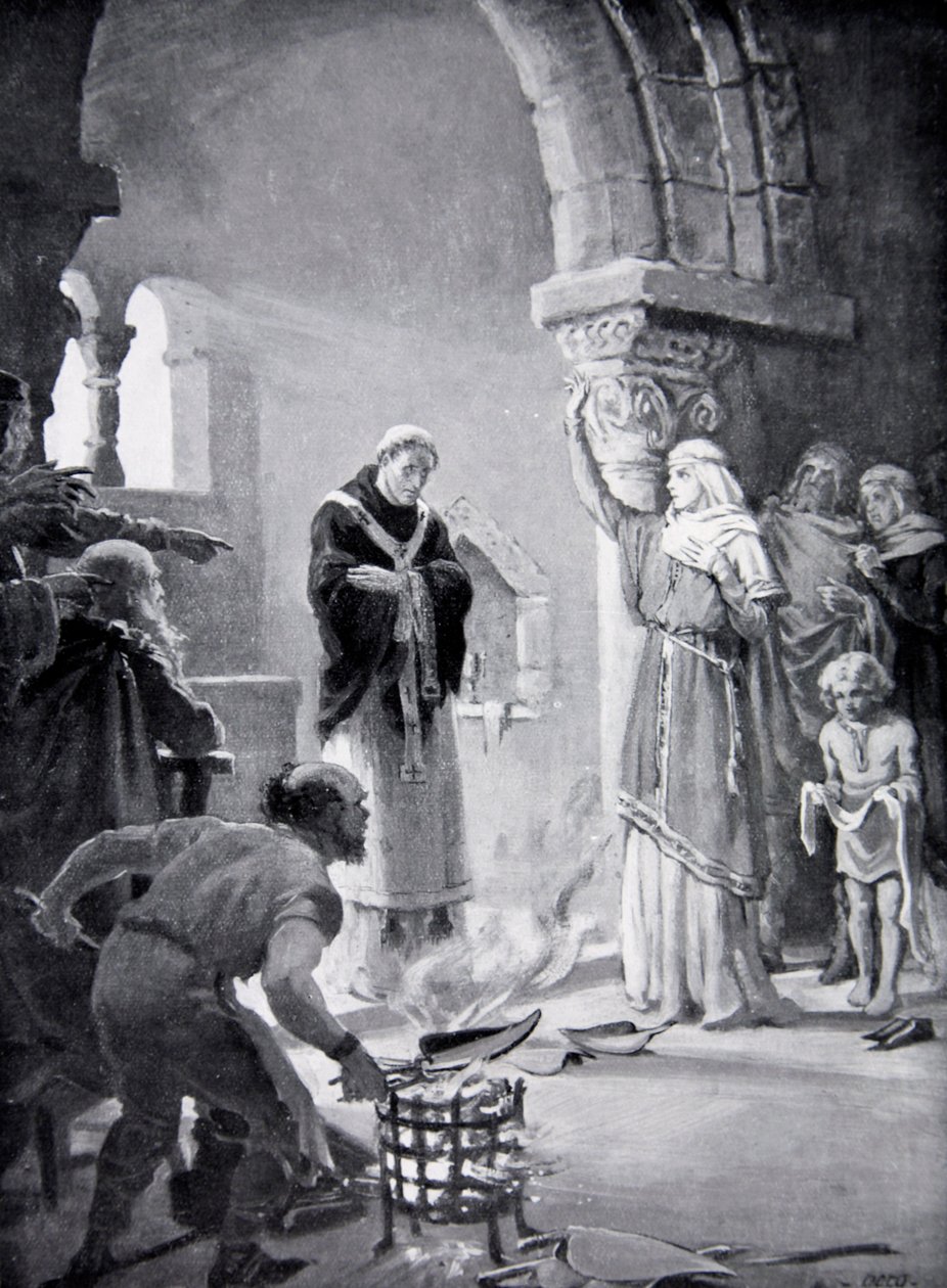 O Julgamento das Nove Lâminas de Arado, ilustração de "A História da Nação" (litografia) de Margaret Dovaston