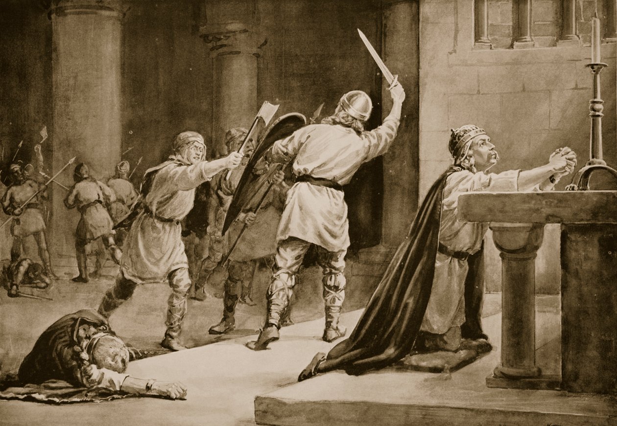 O assassinato de Knut, o Santo, em 1086 (litografia) de Margaret Dovaston