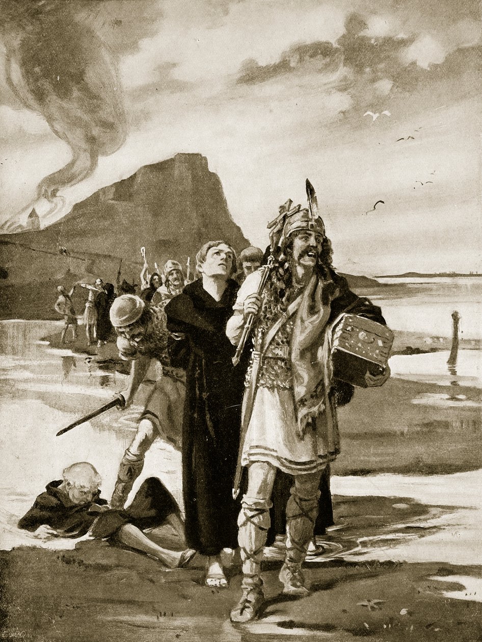 A pilhagem de Lindisfarne, ilustração de "Hutchinson