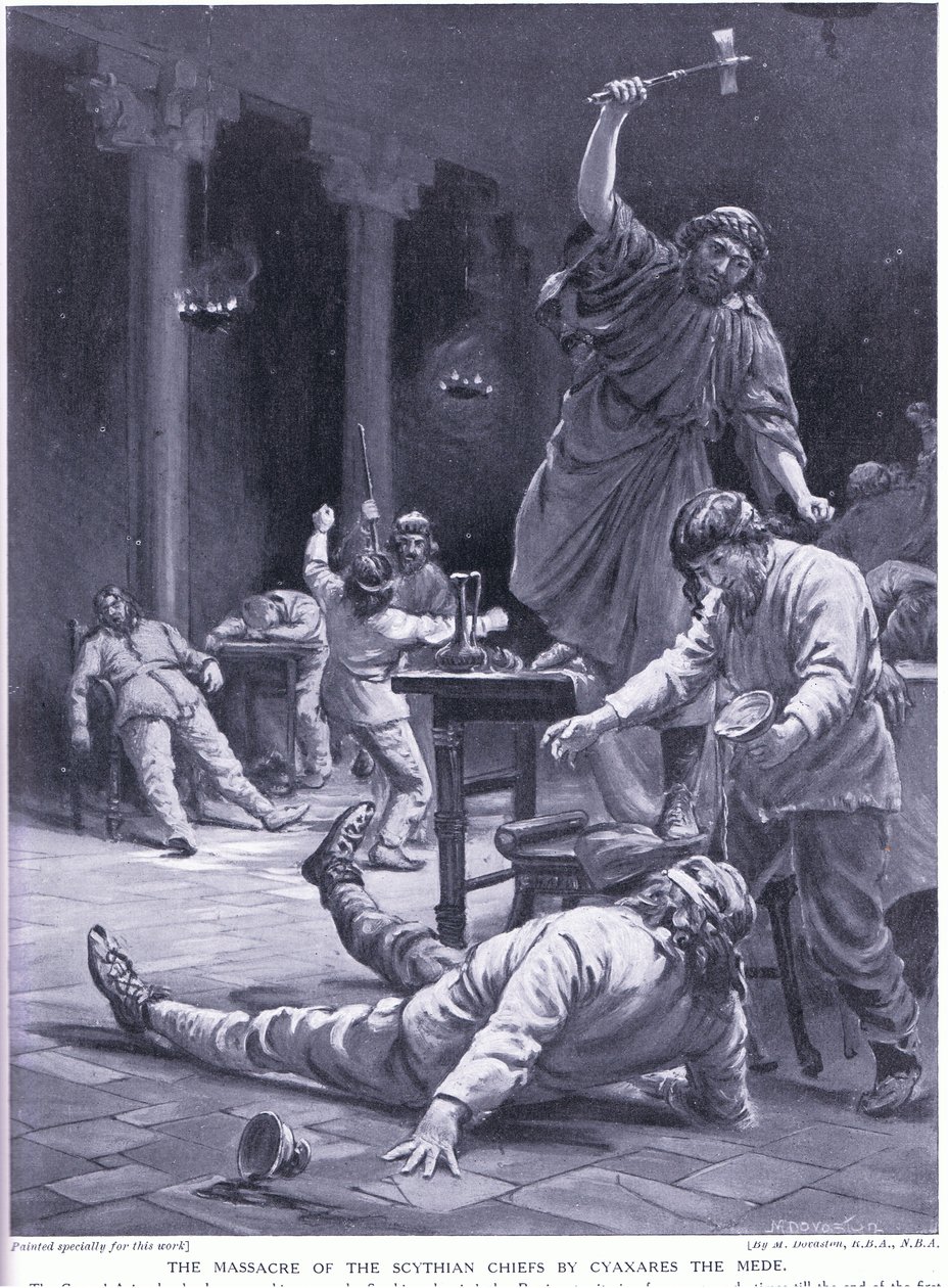 O massacre dos chefes citas por Cyaxares, o Medo (litografia) de Margaret Dovaston