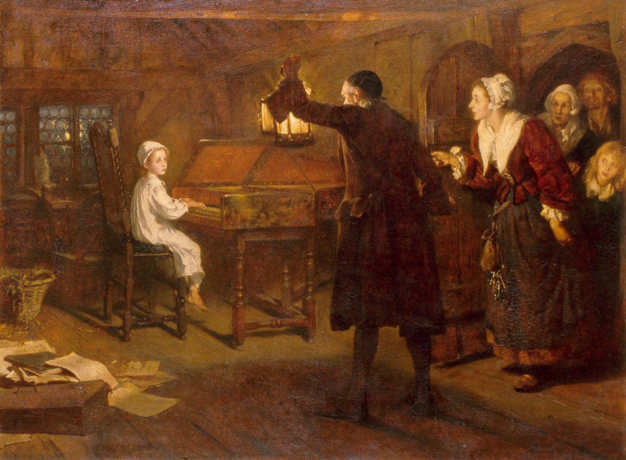 O menino Handel, descoberto pelos seus pais de Margaret Isabel Dicksee