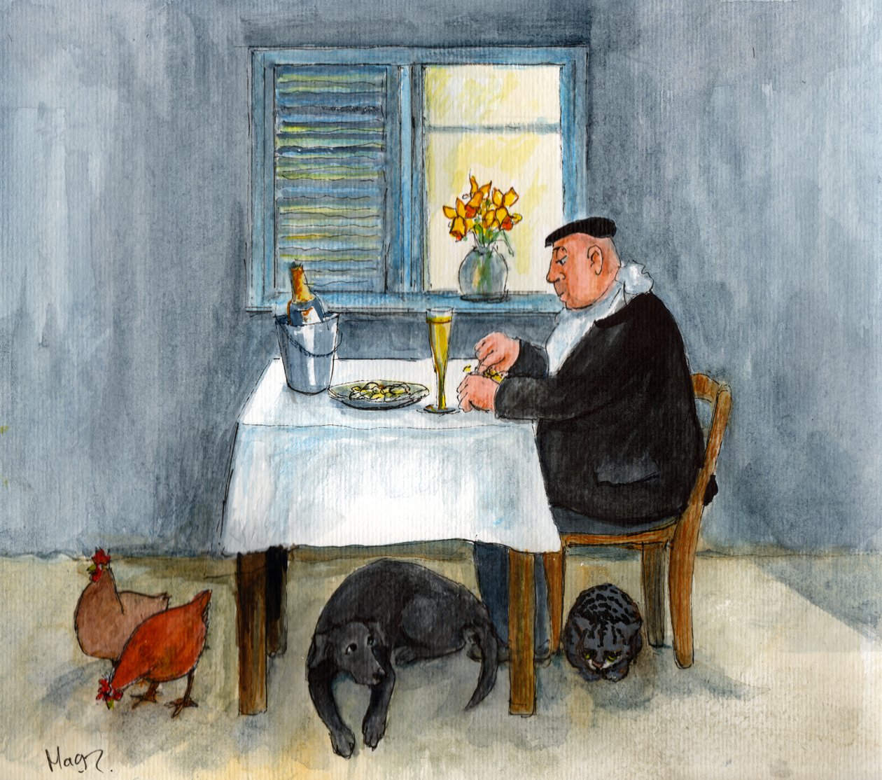 O aniversário do Pierre (aguarela sobre papel) de Margaret Loxton