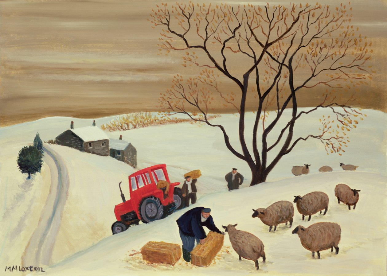 Levar o feno às ovelhas por trator de Margaret Loxton