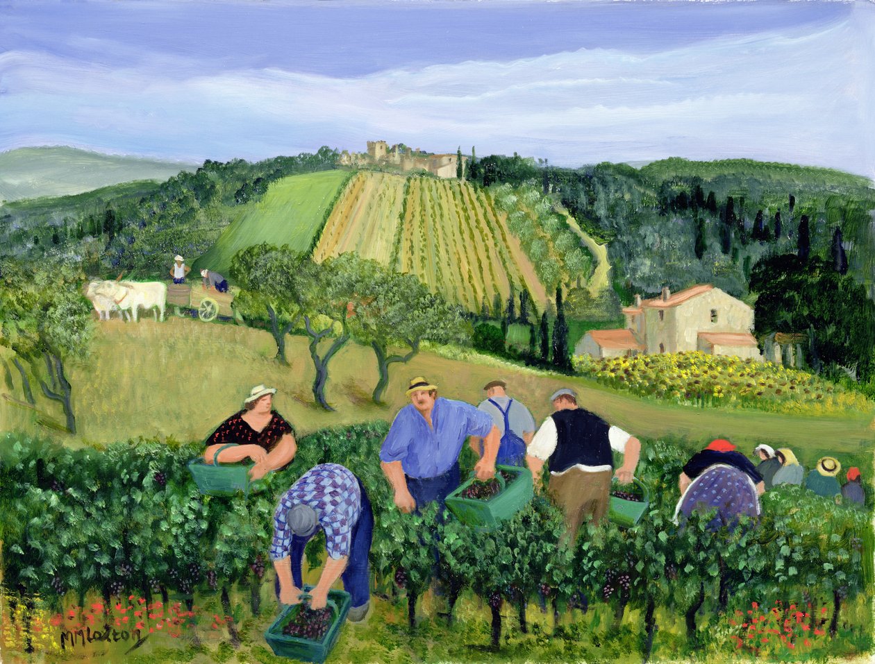 Vinha, azeitonas e girassóis (óleo sobre tela) de Margaret Loxton