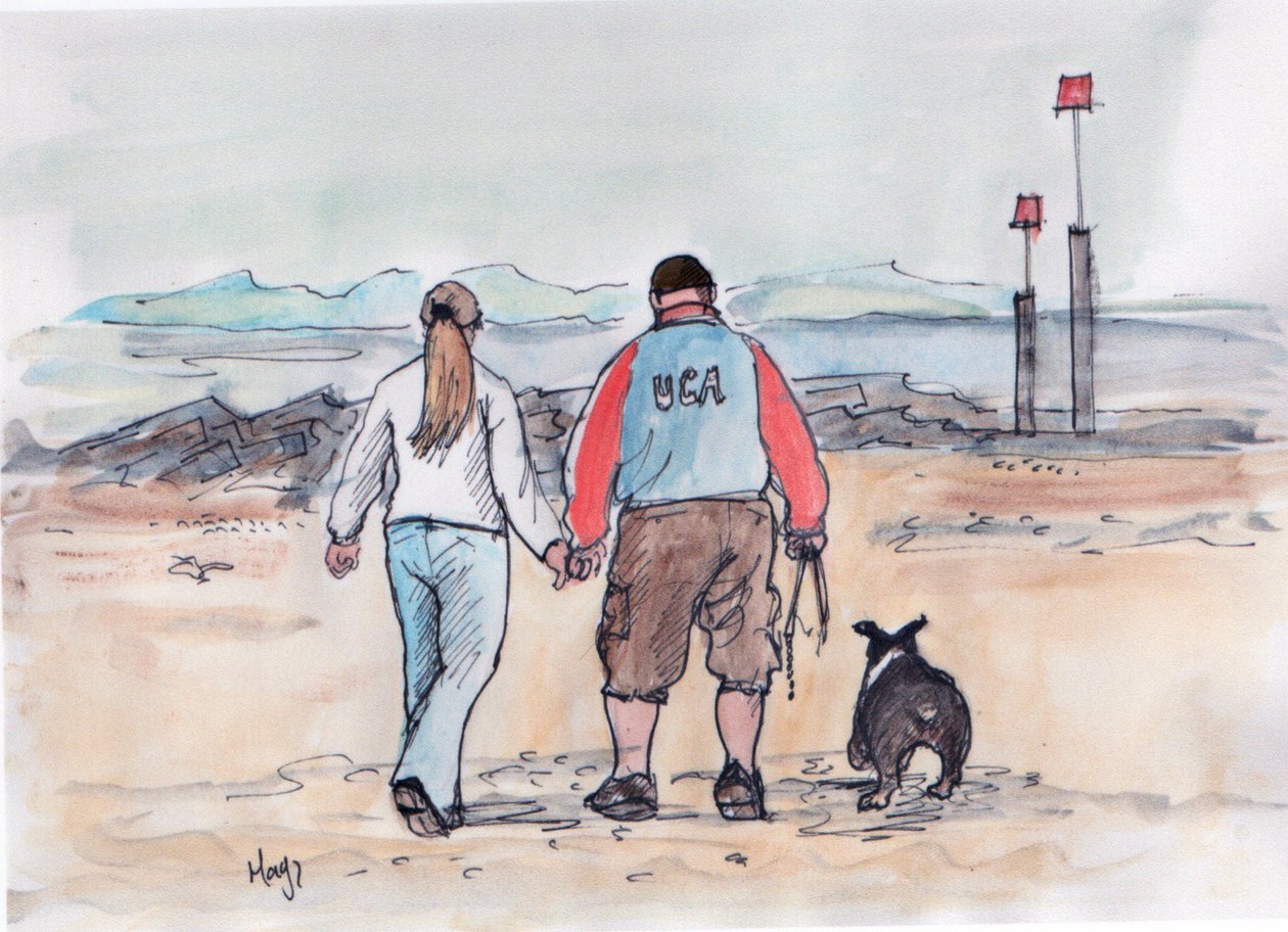 Passear o cão - 04 (caneta e aguarela) de Margaret Loxton