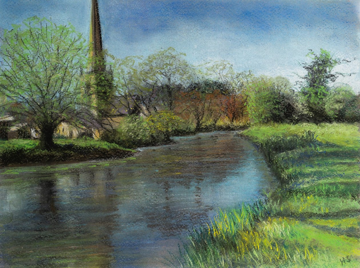 Igreja de Burford, Cotswolds, 2020 (pastel) de Margo Starkey