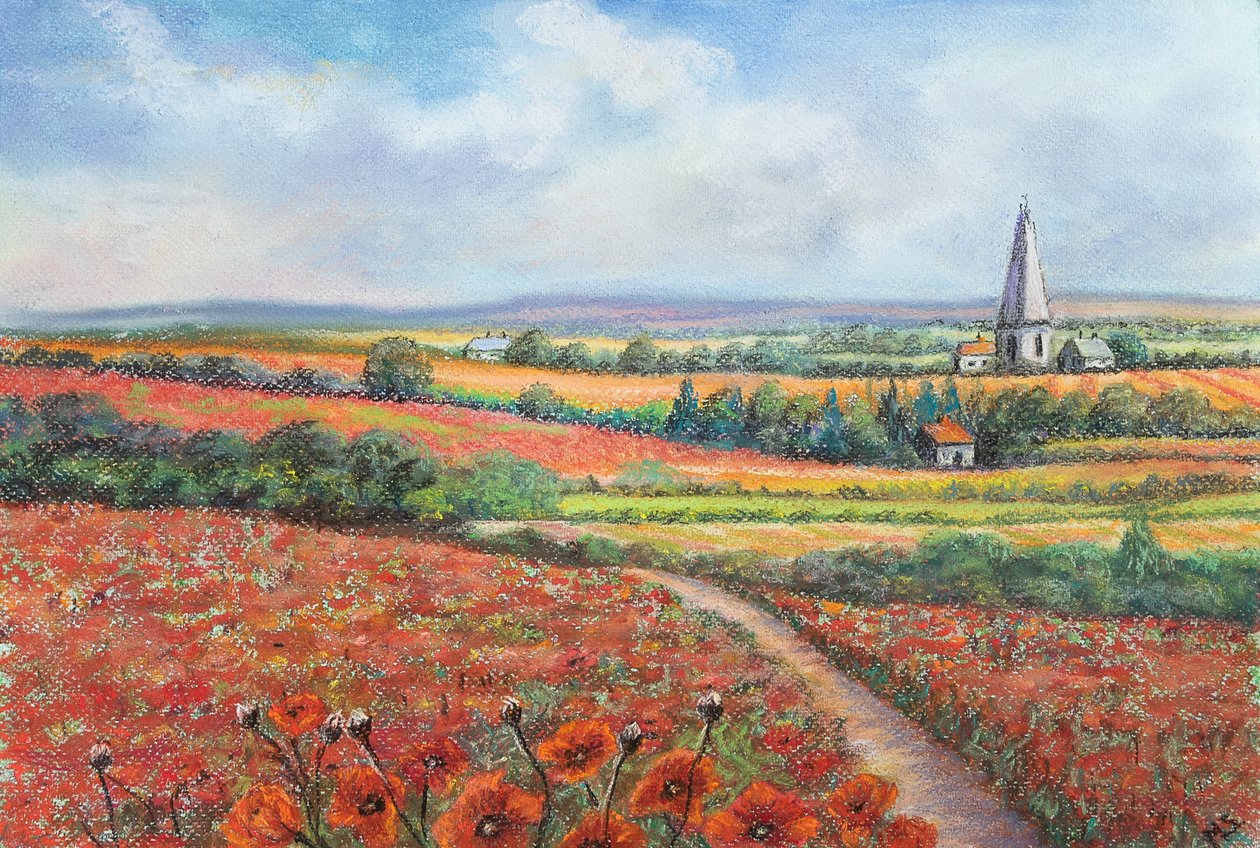 Campo de papoilas Cotswold, 2022 (pastel) de Margo Starkey