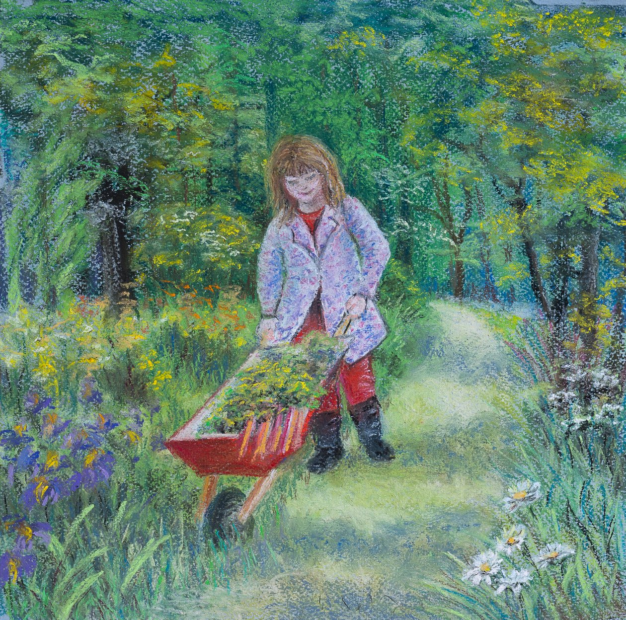 Ajudando o vovô no jardim, 2020 (pastel) de Margo Starkey