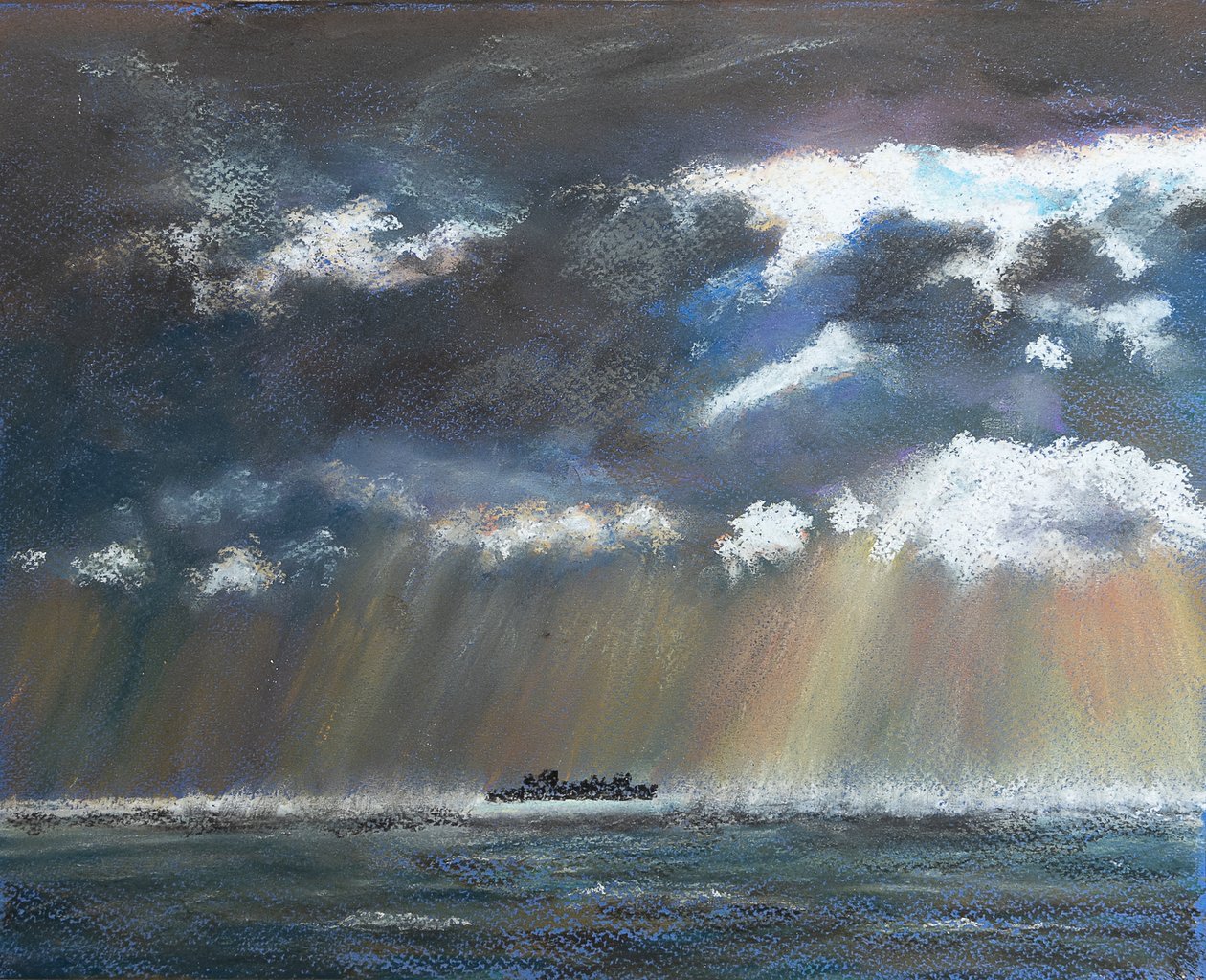 Squall perto de navio solitário, 2020 (pastel) de Margo Starkey