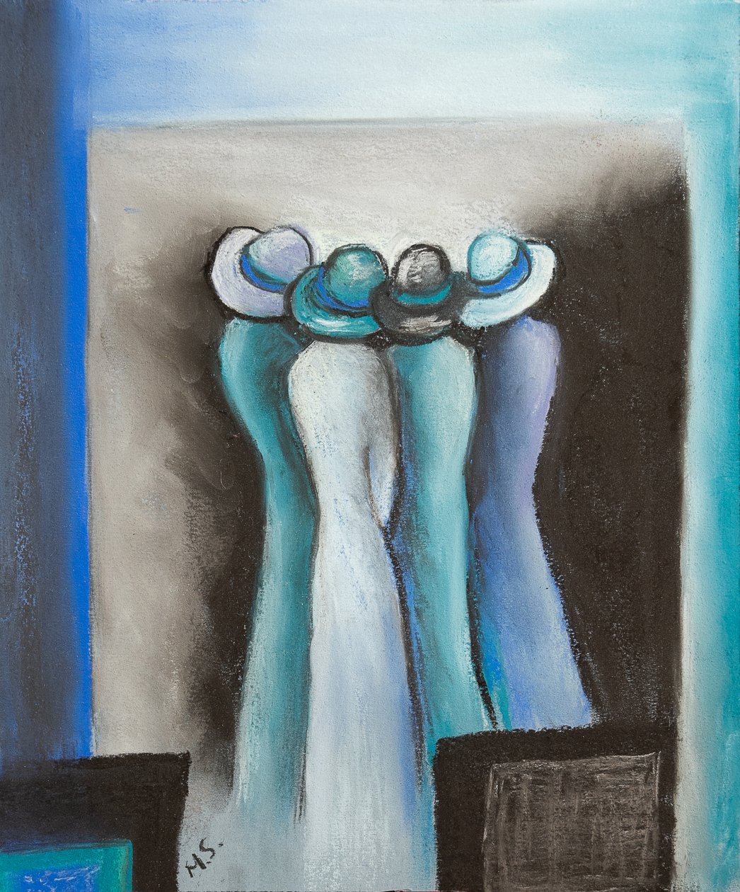 Senhoras sussurrantes, 2022 (pastel) de Margo Starkey