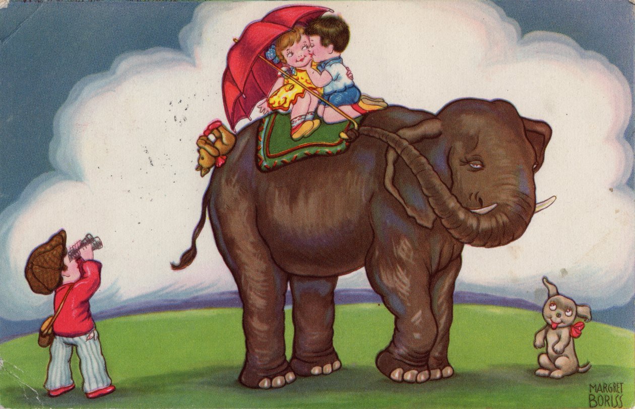 Crianças a montar num elefante, 1932. de Margret Boriss