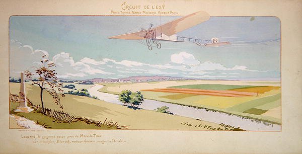 O Comte Charles de Lambert num Monoplano Bleriot voa no Circuito Oeste, publicado por Mabileau, Paris de Marguerite (fl.1909 14) Montaut