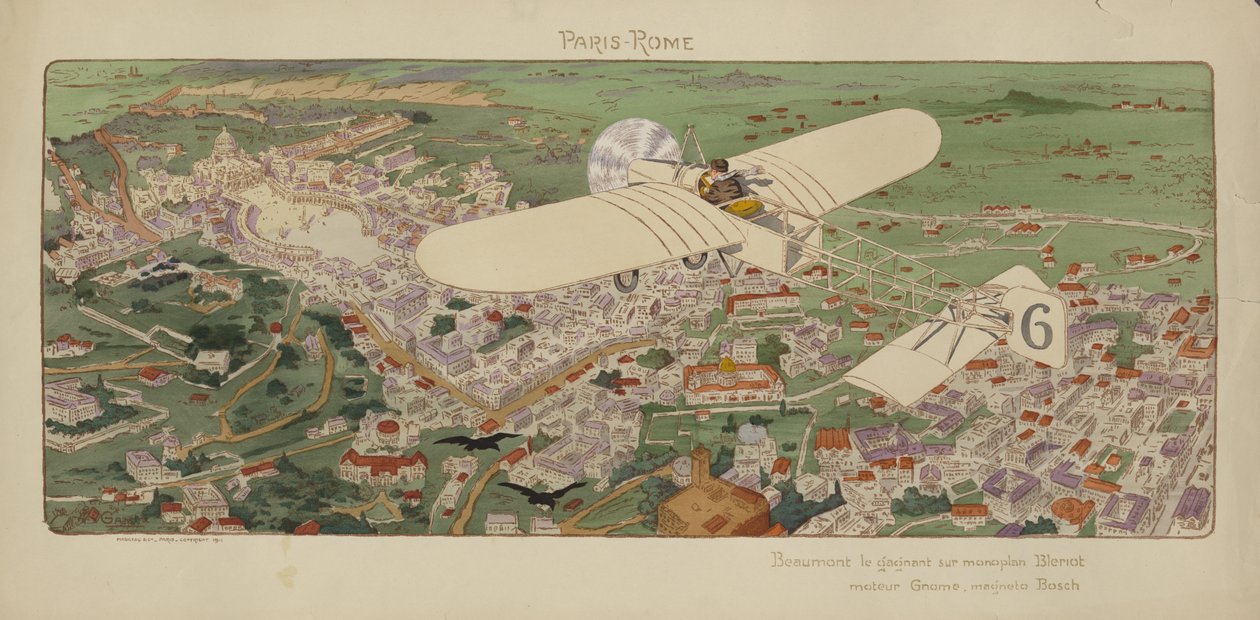 O monoplano Bleriot da Beaumont chega a Roma vencendo a corrida aérea Paris-Roma de Marguerite (fl.1909 14) Montaut