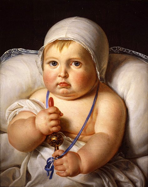 Bebé com Rattle (óleo sobre tela) de Marguerite Gerard