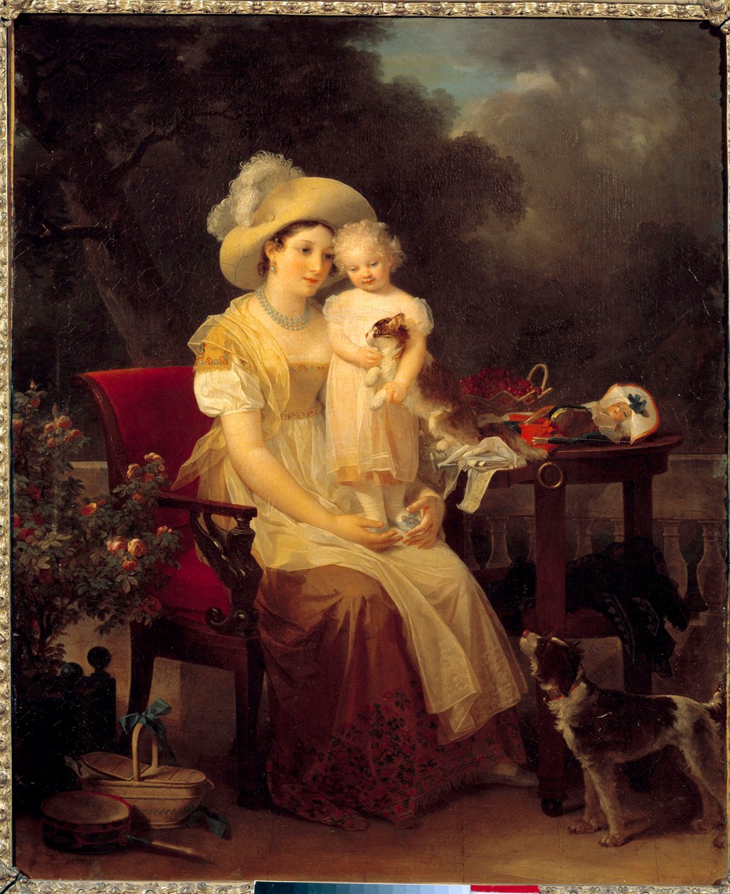mulher sentada segurando uma menina de joelhos Pintura de Marguerite Gerard (1761-1837) 1799 Sun. 0,64x0,53m. Dijon, Museu de Belas Artes. de Marguerite Gerard