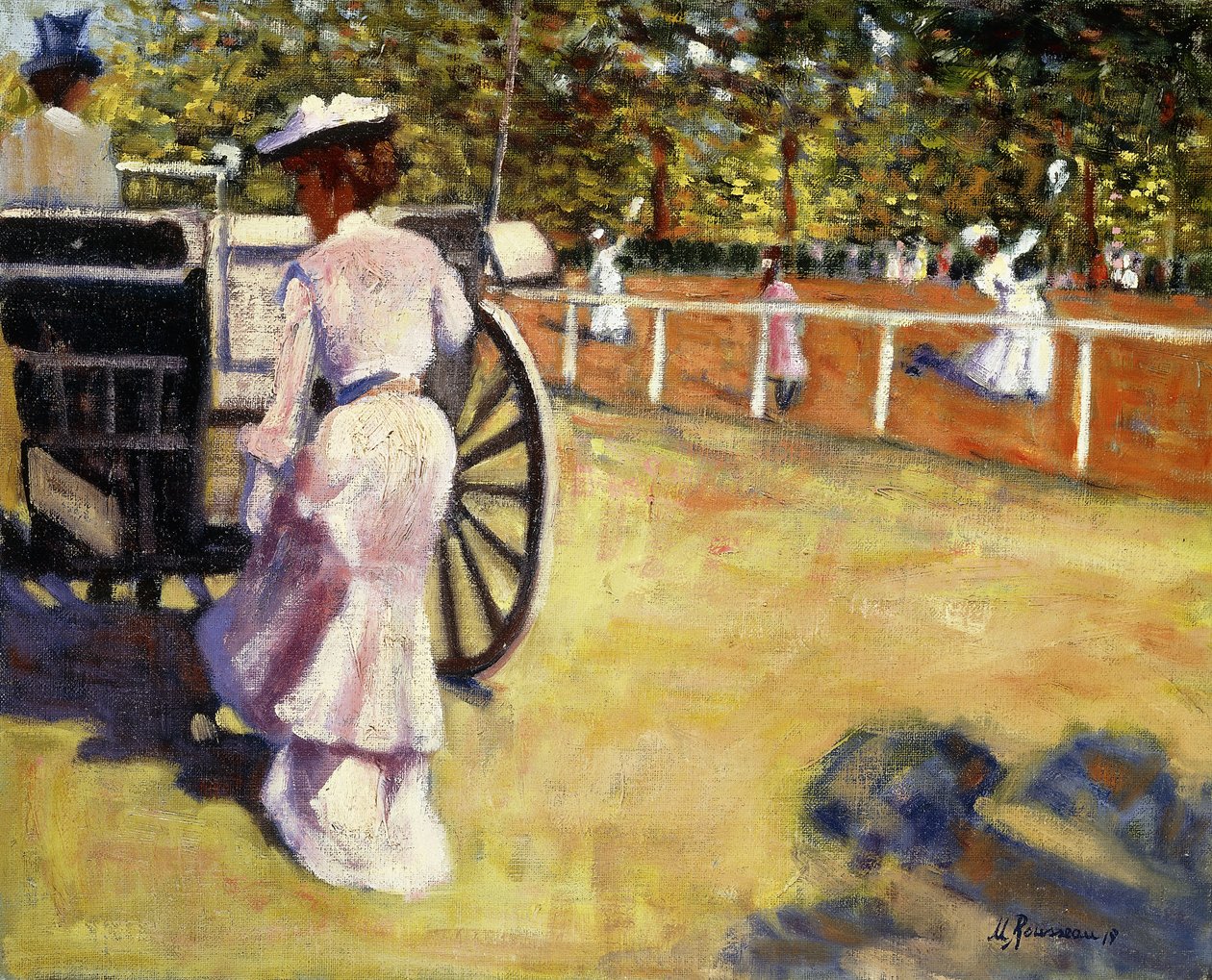 Uma senhora elegante entrando em um treinador de Marguerite Rousseau
