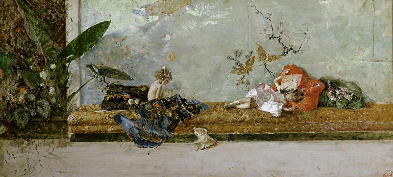 Os artistas infantis, Maria Luisa e Mariano, no Salón Japonés, 1874 de Marià Fortuny
