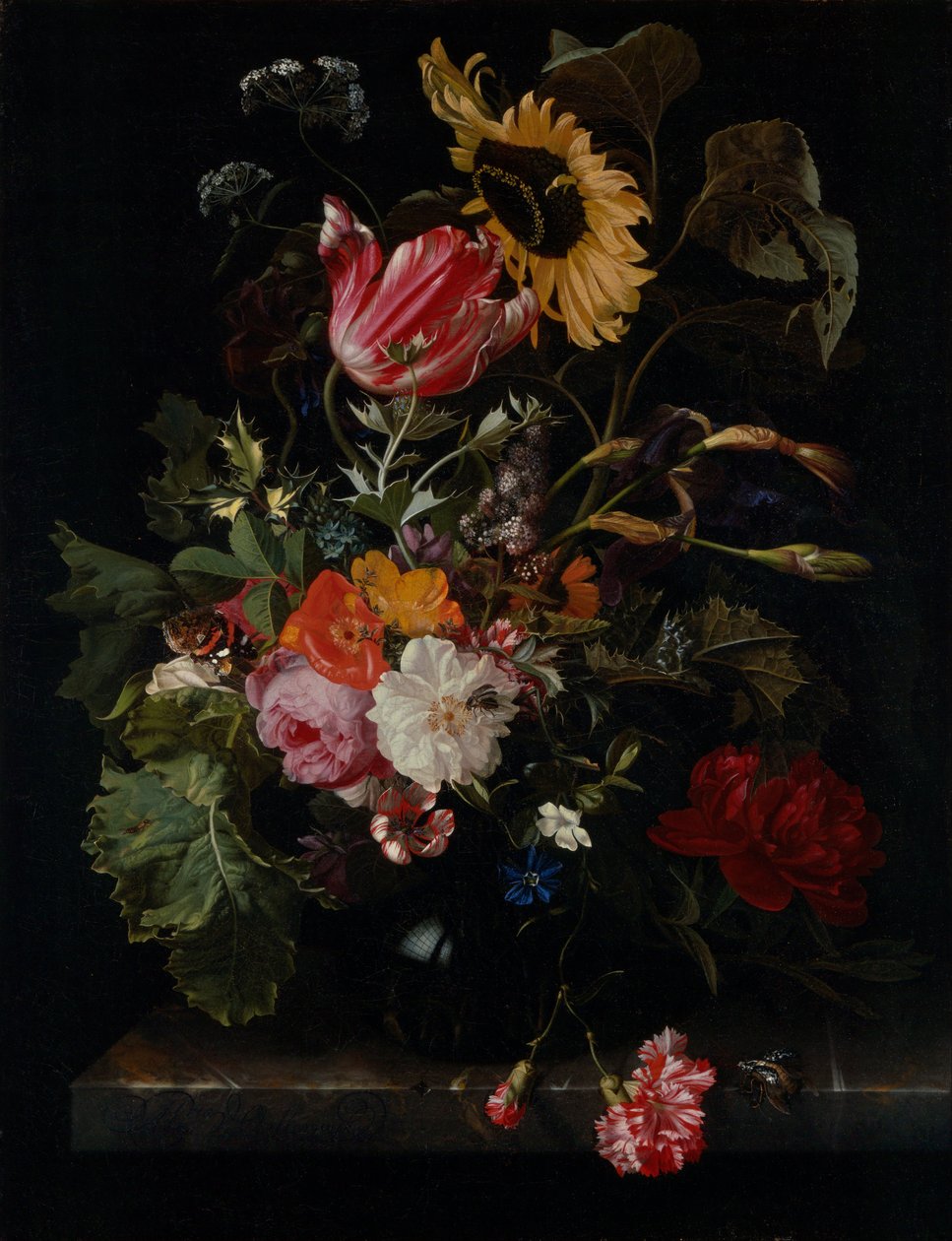 Buquê de flores em um vaso de Maria van Oosterwijck