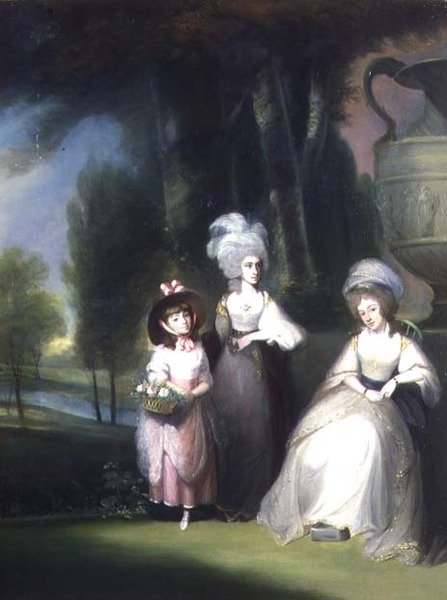 Um retrato de grupo da família Lindsey em um cenário clássico de Maria Spilsbury