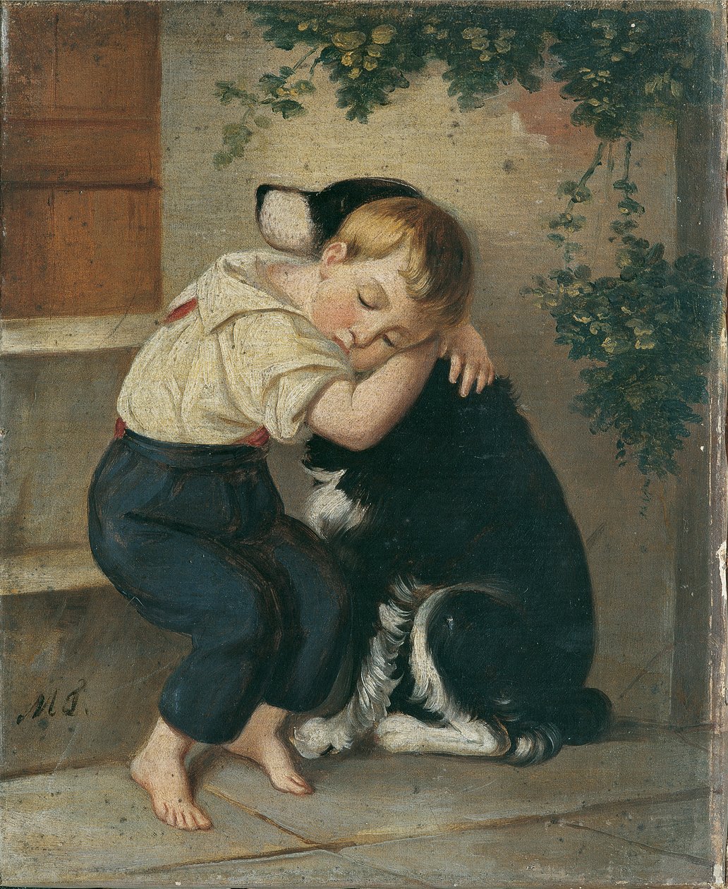 Menino com cachorro de Maria Theresia