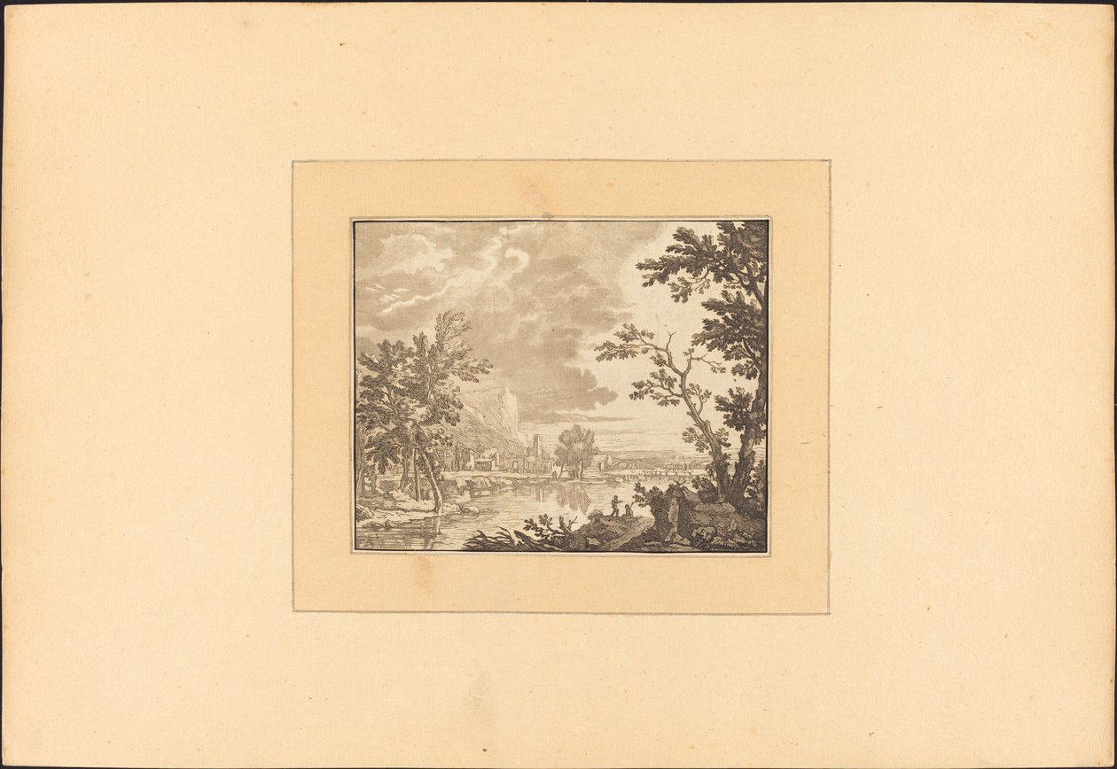 Paisagem com rio e cidade de Maria Catharina Prestel after Jan van Huysum