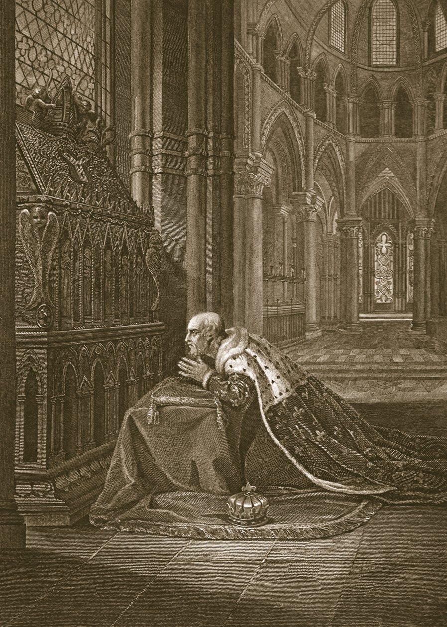 Lewis VII, rei da França, antes do túmulo de Beckett, gravado por W. Sharp, ilustração de David Hume &39;The History of England&39;, pub. por R. Bowyer, Londres, 1812 de Maria Hadfield Cosway