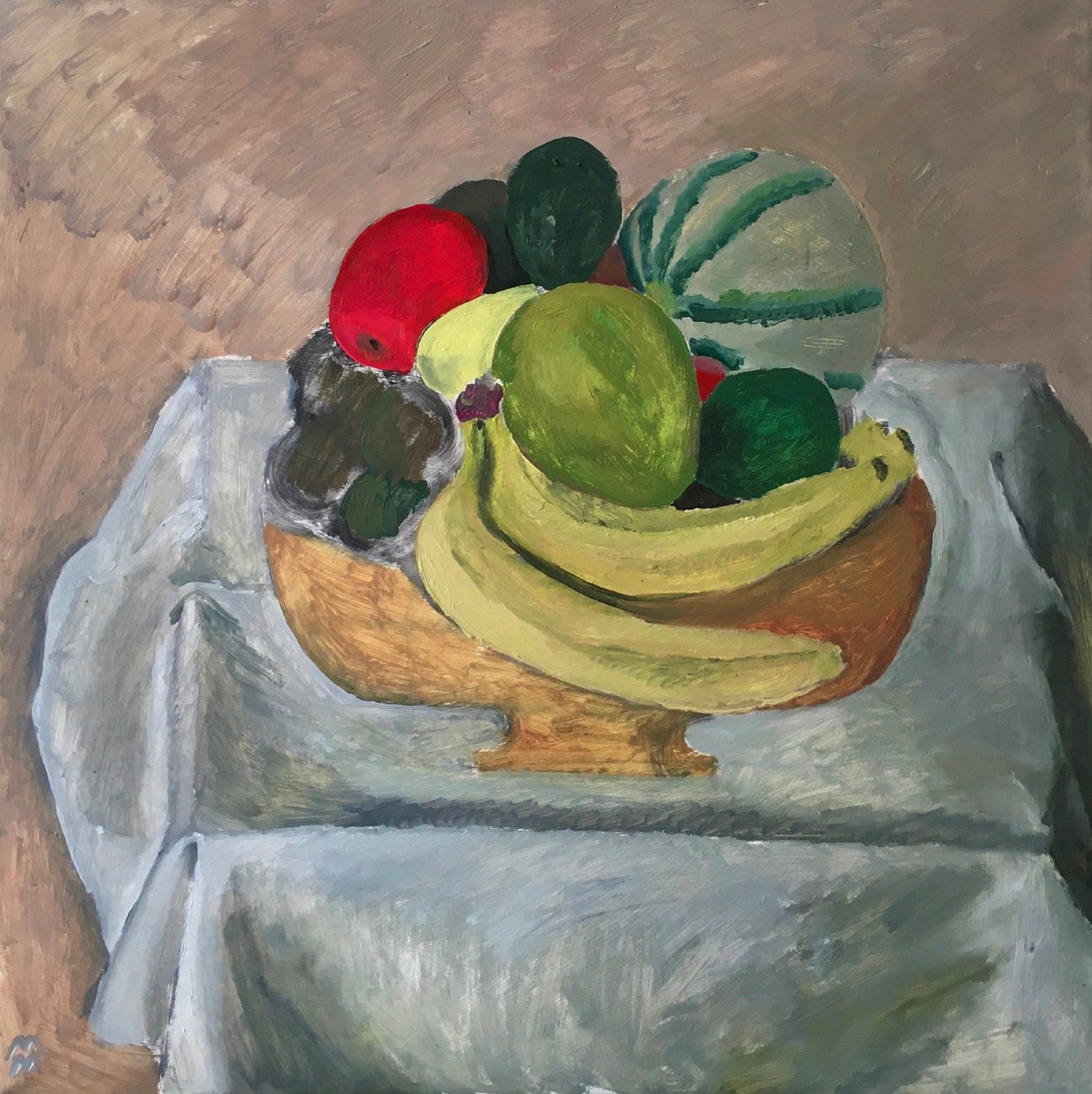 Cesto de fruta, 2020 (óleo sobre papel) de Maria Magenta