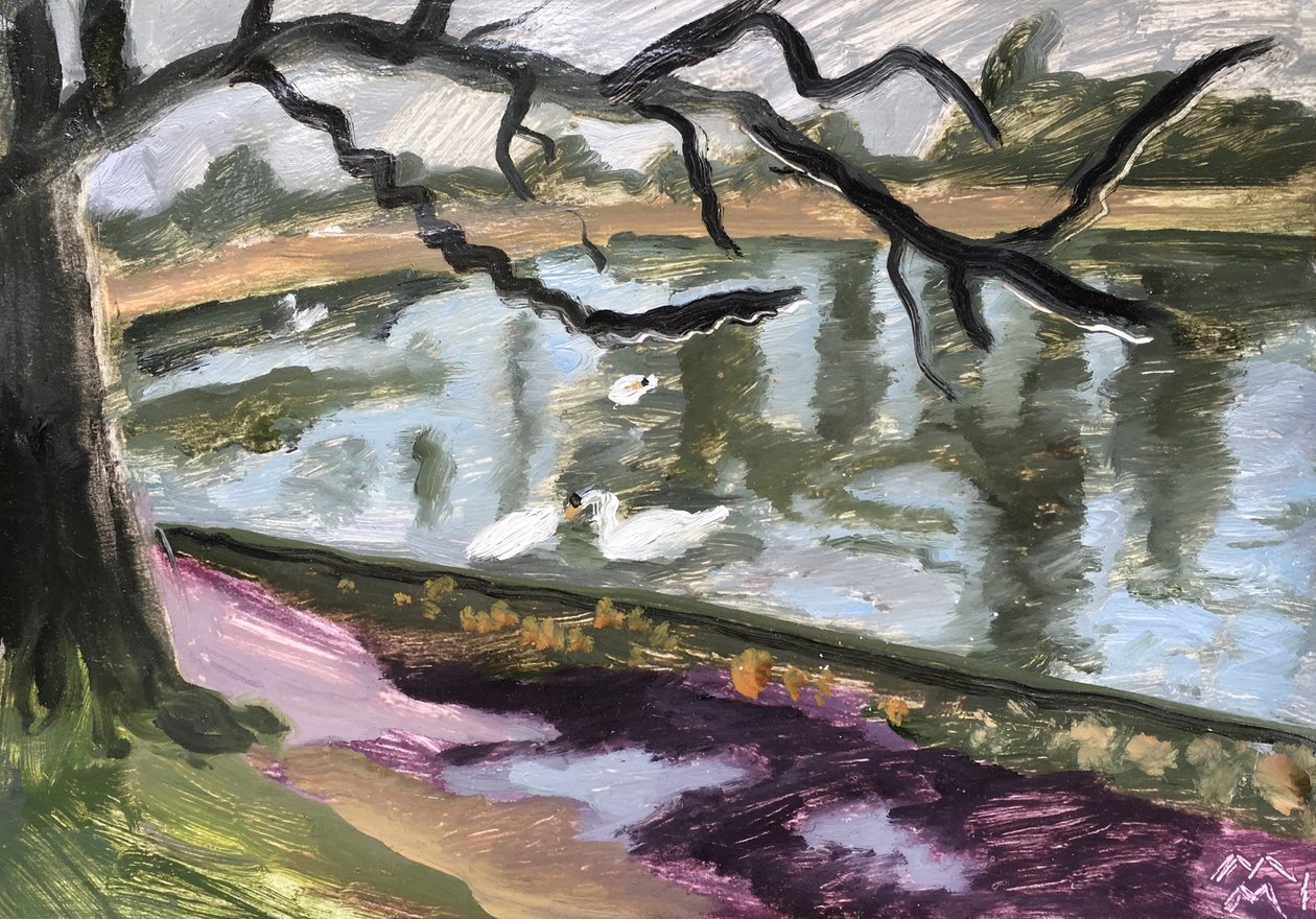 Lac du Bois de Boulogne, 2019 (óleo sobre papel) de Maria Magenta