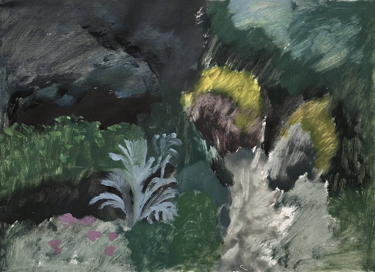 Paisagem com arbustos. Beco de Marcel Proust, 2019 (óleo sobre papel) de Maria Magenta