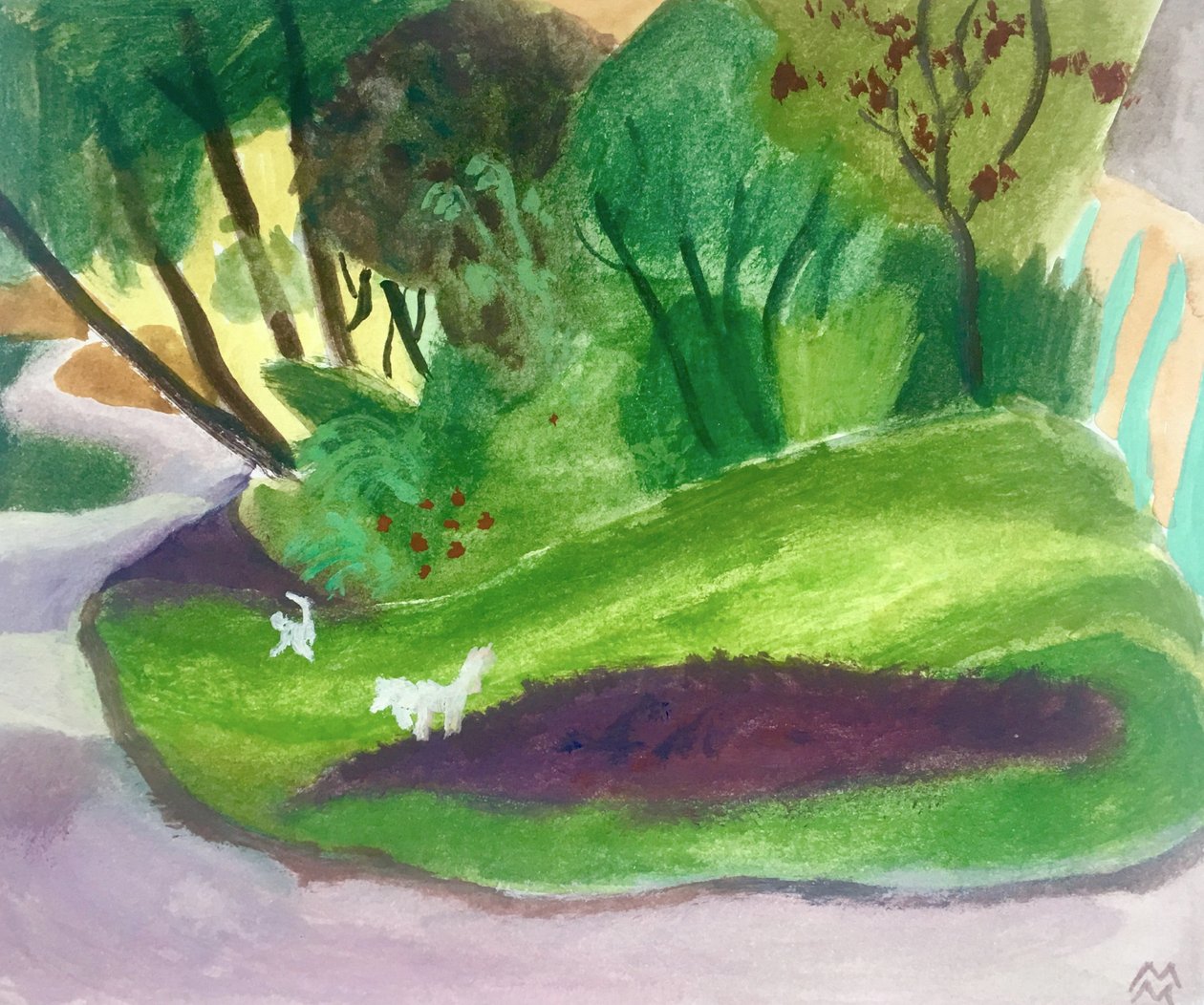 Paysage aves des Chiens Blancs, 2018 (acrílico e aguarela sobre papel) de Maria Magenta