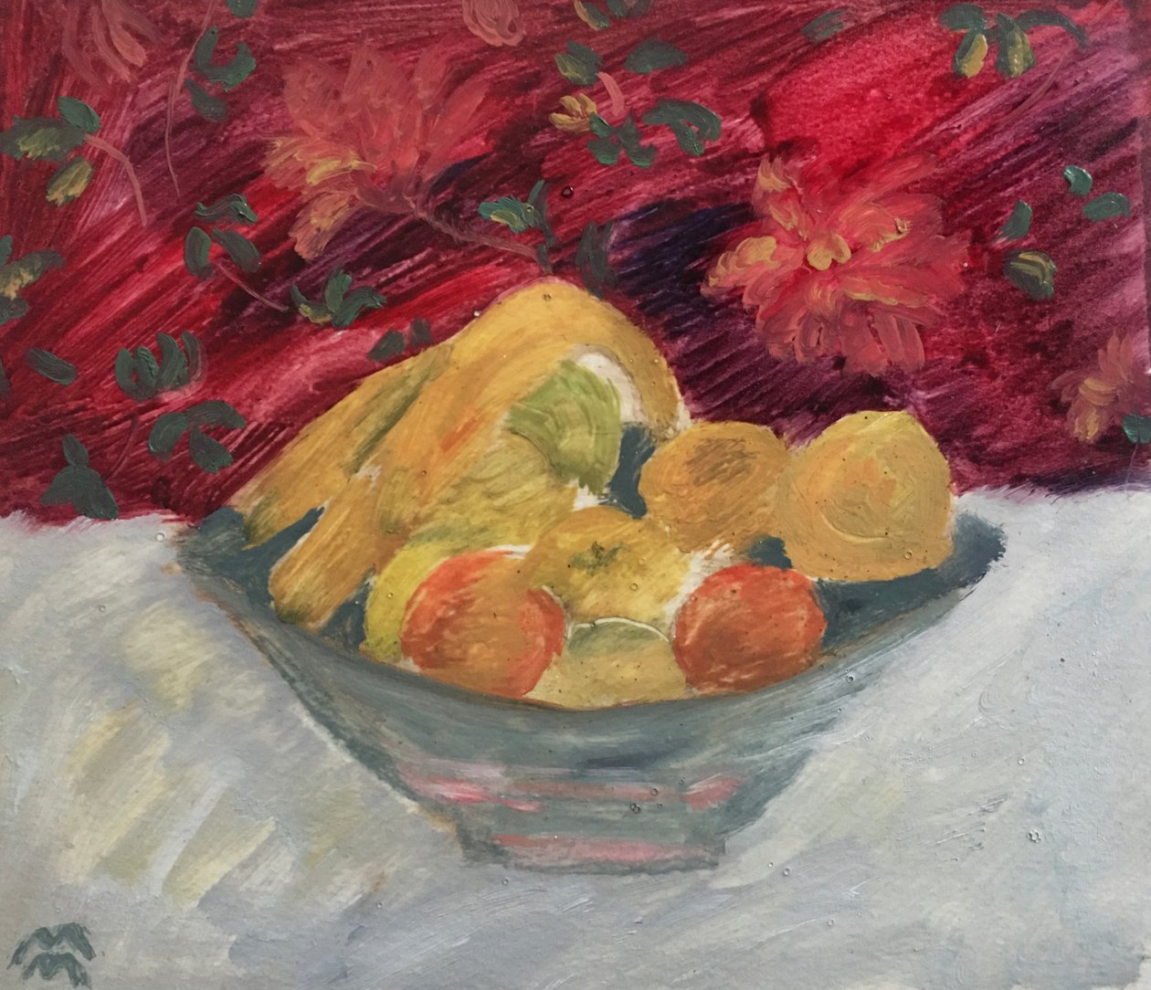 Vaso dos Frutos de junho, 2021 (óleo sobre papel) de Maria Magenta