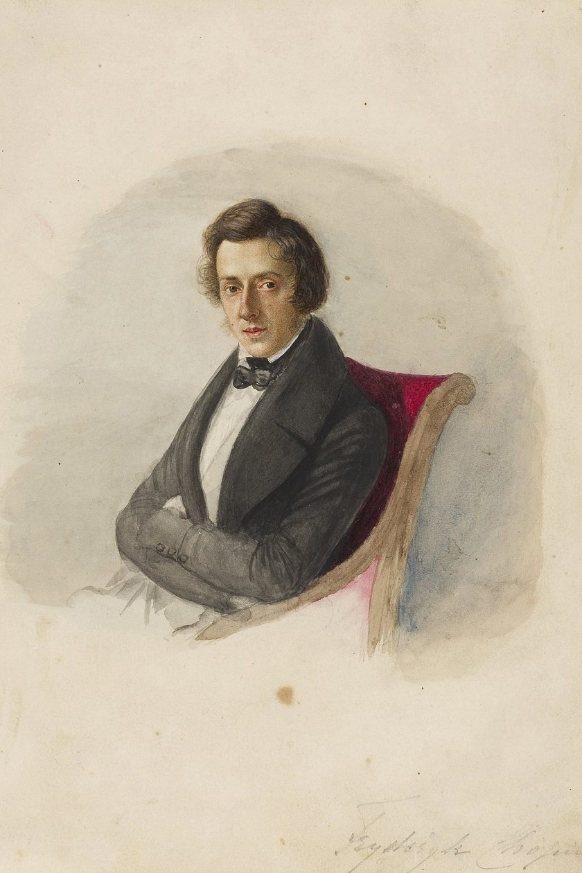 Retrato de Frederic Chopin (1810-1849) par Wodzinska, Maria (1819-1896). Aquarela e tinta sobre papelão de Maria Wodzinska
